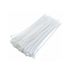 Set 100 bride din plastic, 3 x 200mm, cu autoblocare, tip colier, pentru fixare si legare, albe