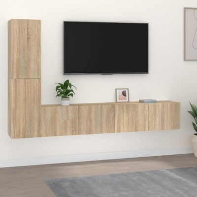 Set dulap TV, 4 piese, stejar sonoma, lemn prelucrat foto
