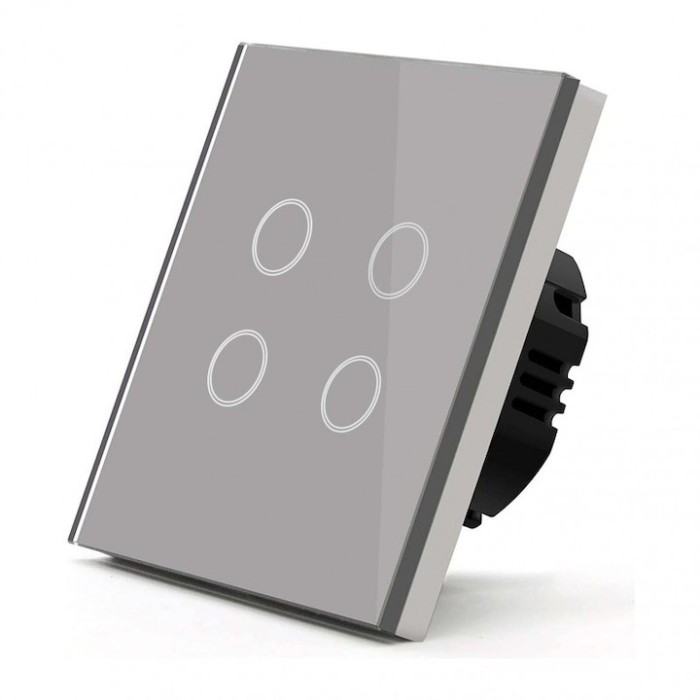 Intrerupator smart, Tuya Smart Life, Home Light Switch, control vocal APP, wi-fi 2, 4GHz+bluetooth, N+L, 4 butoane, compatibil Alexa si Google assista
