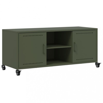 Gossi dulap tv, verde masliniu, 100,5x39x43,5cm, otel laminat la rece foto
