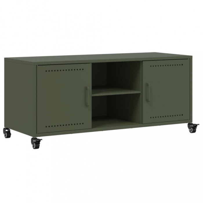 Gossi dulap tv, verde masliniu, 100,5x39x43,5cm, otel laminat la rece
