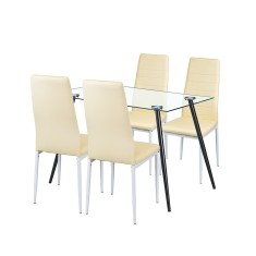 Set sufragerie Leziter Cruz 4+1 bej cu masa din sticla securizata, 120 cm