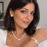 Set Colier Perle Aurii si Albe - Colier, Bratara, Cercei - Aliaj Zinc Placat Aur 24K