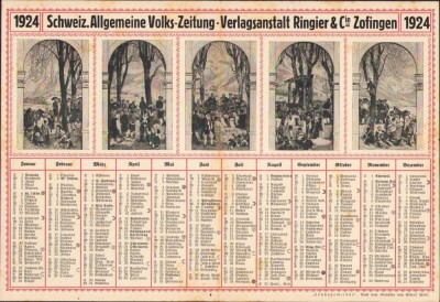 A2146 Calendar, 1924, Schweiz Allgemeine Volks-Zeitung-Verlagsanstalt Ringier &amp;amp; Cie Zofingen foto