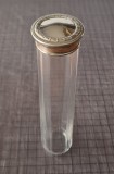 Piesa clasica de colectie pt toaleta (vanity jar): Recipient antic de epoca (Victorian / Edwardian style) din sticla fatetata + capac metalic decorat