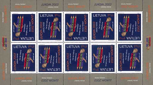 LITUANIA 2003 EUROPA CEPT - AFISE -Serie1 timbru in coala de10 (tete-Beche) MNH
