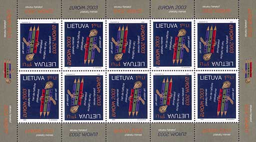 LITUANIA 2003 EUROPA CEPT - AFISE -Serie1 timbru in coala de10 (tete-Beche) MNH