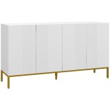 HOMCOM Bufet Modern pentru Living cu 4 Uși și Rafturi Reglabile, &Icirc;nchidere Moale, 140x40x75 cm, Alb | Aosom Romania