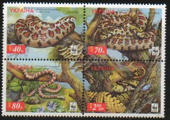 C3033 - Ucraina 2002 - Reptile bloc de patru neuzat,perfecta stare
