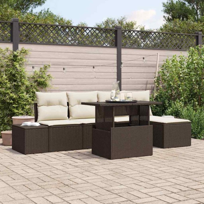 Set de canapele pentru grădină cu pernă 6 pcs maro și crem