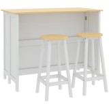 HOMCOM, Insulă de bucătărie cu 2 taburete, blat de lucru rabatabil, 2 dulapuri cu 4 uși, design modern, alb | Aosom Romania