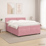 Cumpara ieftin Pat box spring cu saltea si LED Roz 200 x 200 cm Catifea
