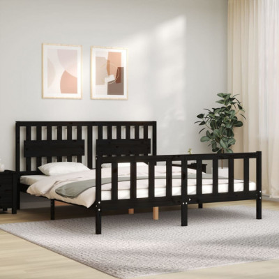 vidaXL Cadru de pat cu tăblie Super King Size, negru, lemn masiv foto