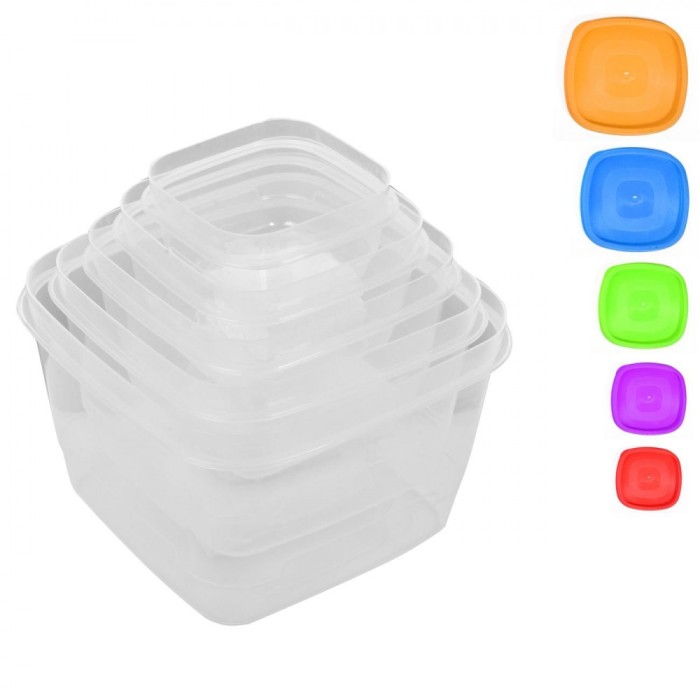 Set Caserole Alimente, 5 Bucăți, Capacitate 560 ml - 2 L, Multicolor, Plastic