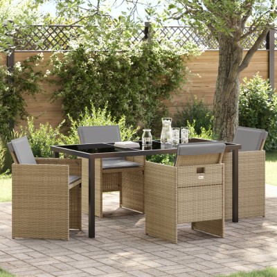 Set dining 5 piese cu pernute bej ratan polimeric, masa gradina Gossi negru 160x80x73 cm sticla temperata foto