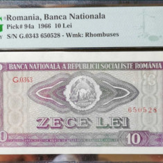 Bancnota 10 lei 1966, grad PMG 66 EPQ