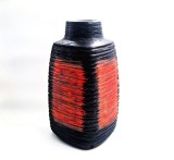 Vaza de podea decorativa Carstens T&ouml;nnieshof model 7788 - 40 gaurit jos din fabrica ceramica glazurata negru si rosu orange anii 1970 MCM retro