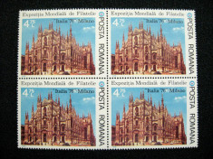 Exp.de filtalie Italia ,serie neuzata MNH in bloc de 4, L.P. 922, 1976 foto