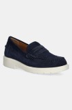 Geox mocasini din piele intoarsa D SPHERICA EC1 A femei, culoarea albastru marin, cu toc plat, D25QRA 00022 C4002