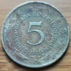 Moneda Jugoslavia 5 Dinari 1971