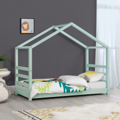 [en.casa]? Pat copii Tina MG2, 166x88x134 cm, lemn de brad, verde menta mat lacuit, cu gratar pat, fara saltea HausGarden Leisure foto