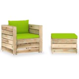 Cumpara ieftin Set mobilier de gradina cu perne, 2 piese, lemn verde tratat