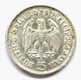 GERMANIA 5 REICHS MARK 1935 F HINDEMBURG ARGINT XF, Europa