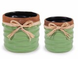 Set 2 vaze flori ceramica verde maro &Oslash; 15 cm x 13 H, &Oslash; 11,5 x 11,5 H