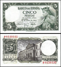 = SPANIA ? 5 PESETAS ? 1954 ? UNC = foto