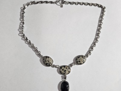Colier argint cu onyx si jasp dalmatian #4156 foto