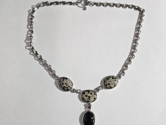 Colier argint cu onyx si jasp dalmatian #4156