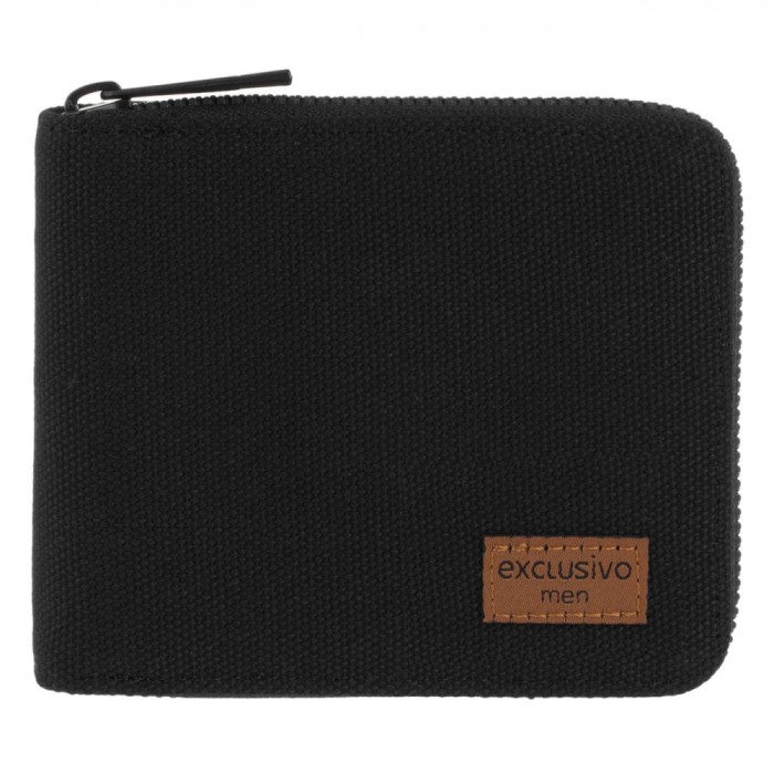 Portofel Bărbați Exclusivo Men, Negru cu Vinietă Maro, 11.5x2x9.5cm