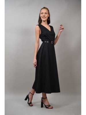 ROCHIE LUNGA IN STIL FORMAL CU CUREA IN TALIE BARESSA Negru S-M foto