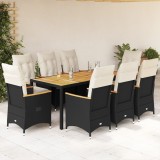 VidaXL Set mobilier de grădină cu perne, 9 piese, negru, poliratan