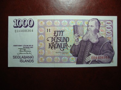 ISLANDA 1000 KRONUR 1961 EXCELENTA , MAI RARA foto