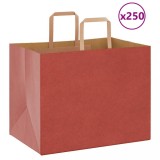 vidaXL Pungi de h&acirc;rtie 250 buc cu m&acirc;nere roșii 32x22x24 cm