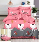 Cumpara ieftin Lenjerie Pat Mei Sf004, Bumbac, 4 Piese, Fara Elastic, Gri, Imprimeu, Roz