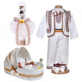 Set botez traditional baietel, trusou botez landou, lumanare si costum popular,