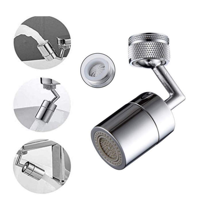 Aerator robinet pivotant, Extensie cu 2 moduri dus si bule, Compatibilitate universala, Rotatie 720 grade, Adaptor pentru baie si bucatarie, Argintiu