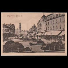Carte poștală veche Oradea &ndash; Piata B&eacute;mer (Hotel Pannonia si Restaurant Emke) &ndash; 1915