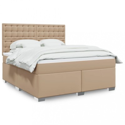 vidaXL Pat box spring cu saltea, cappuccino, 180x200cm piele ecologică 3293035 foto