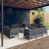 Gossi set mobilier de gradina cu perne, 13 piese, antracit, lemn pin