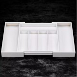 Cutie pentru tacamuri din bambus, cu 7 compartimente, pentru sertar, 52x31,5x5 cm, alb, Kinghoff