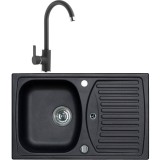 Pachet chiuveta bucatarie algranit Alveus Record 30, 780x480mm, reversibila, material compozit + Baterie Nela, Negru, sifon cu pop-up inclus