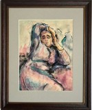 David Teodorovici Tablou 1978 Portret pictura acuarele inramat 47x57cm, Portrete, Acuarela, Realism