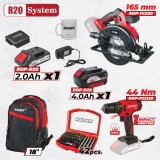Set scule cu acumulator Raider Pro R20, 2 masini, 2Ah + 4Ah
