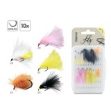 Set muște artificiale&nbsp;Delphin FLY Pond Trout, 10 buc/set, pentru salmonide