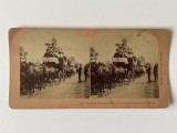 Rar!!! STEREOGRAFIE veche, anii 1887, USA, Marele carnaval Tally-ho, luptă pentru premiul pentru frumusețe