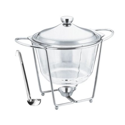 Bol pentru supa cu suport &amp;icirc;ncalzitor si polonic 4L, sticla borosilicata Handy KitchenServ foto