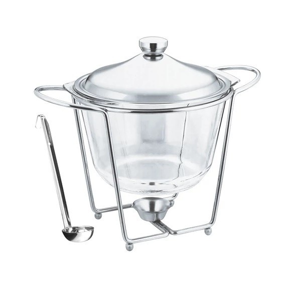 Bol pentru supa cu suport &icirc;ncalzitor si polonic 4L, sticla borosilicata Handy KitchenServ